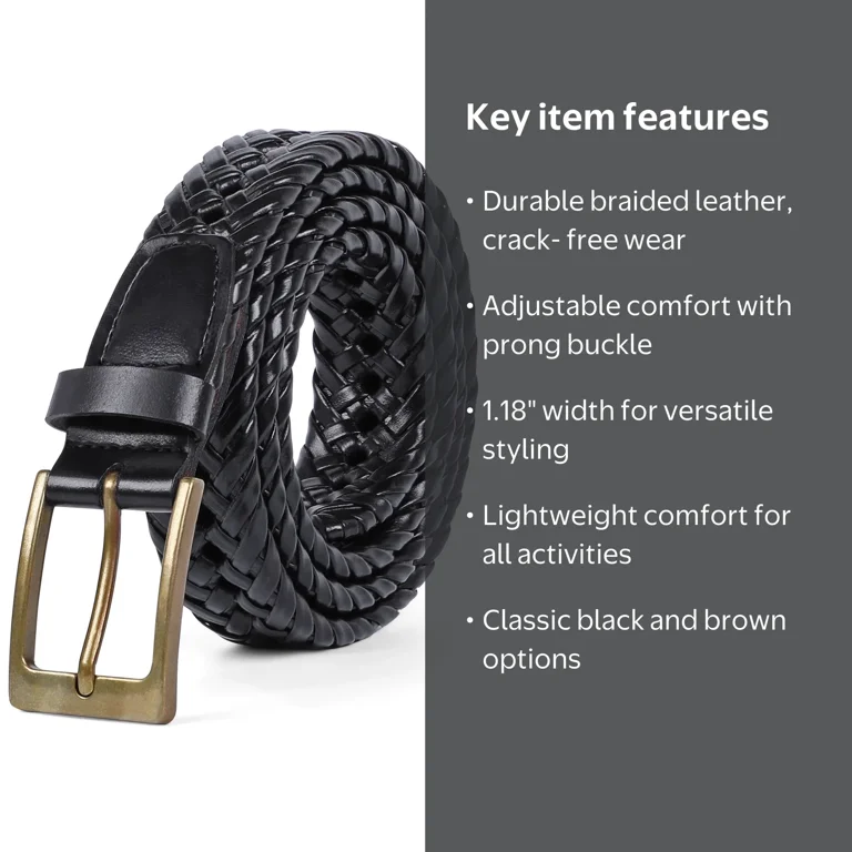 Whippy, Men's Braided Leather Belt, 53