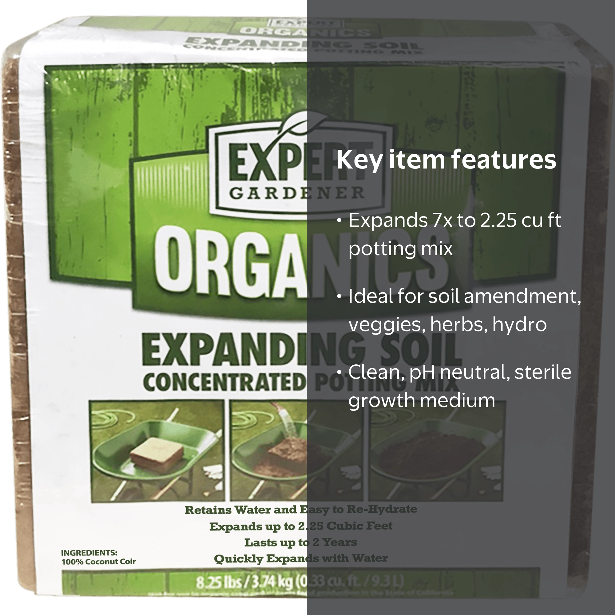 Expert Gardener Expanding Soil Concentrated Potting Mix, 2.25 cu