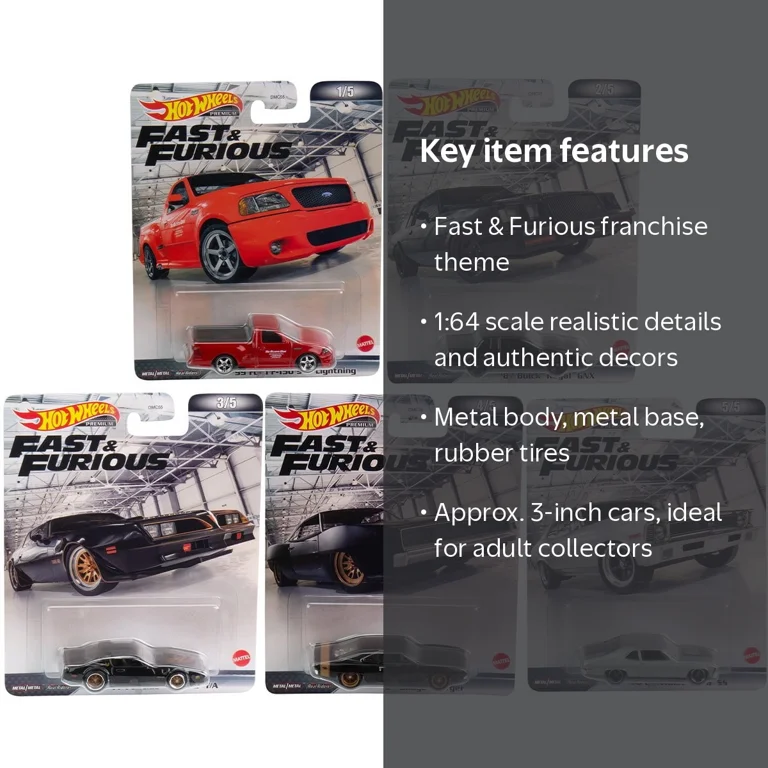 Hot Wheels, 2022 Fast & Furious Premium Set of 5, 1/64 Diecast
