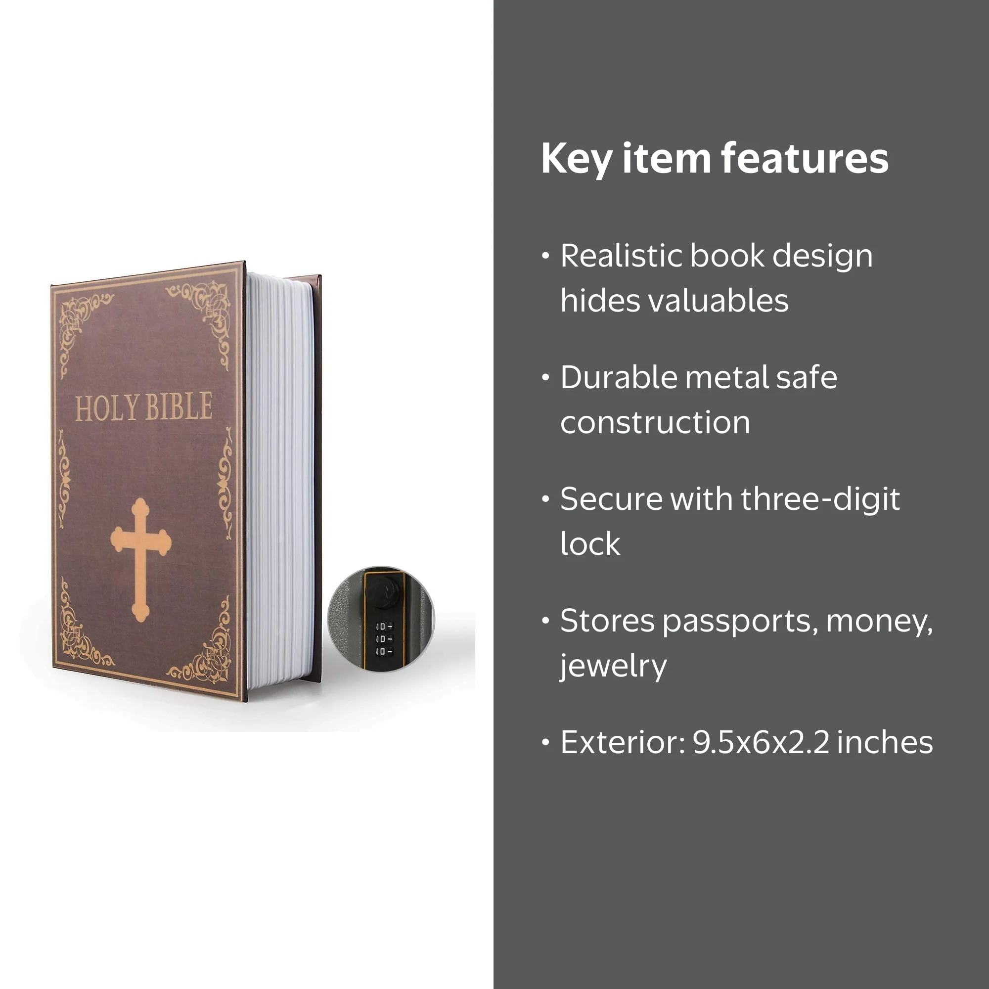 PACOLO Holy Bible Diversion Book Safe with Combination Lock, 9.5