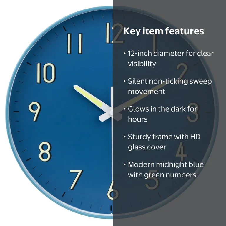 Timely Furnishings Midnight Blue Wall Clock with Glow in Dark