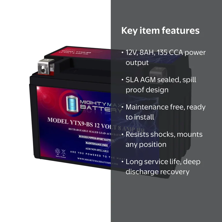 Mighty Max Battery YTX9-BS 12V 8AH 135 CCA Motorcycle Battery
