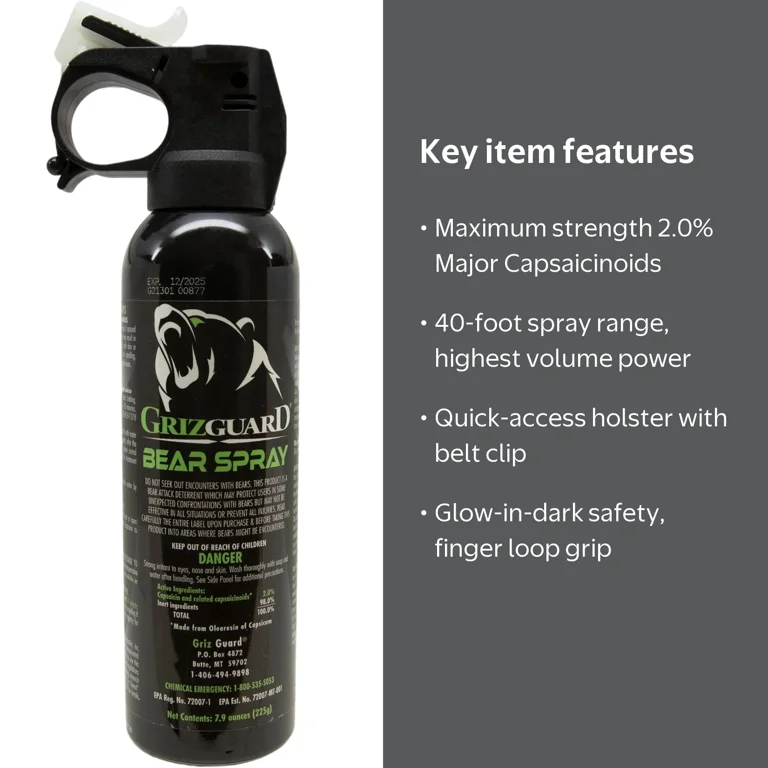 Griz Guard Bear Spray with Holster, 40 ft Range, EPA-Registered