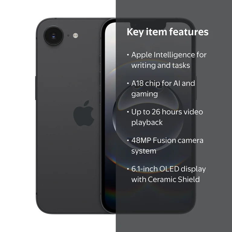 T-Mobile iPhone 16e 128GB Black. Apple Intelligence. - Walmart.com