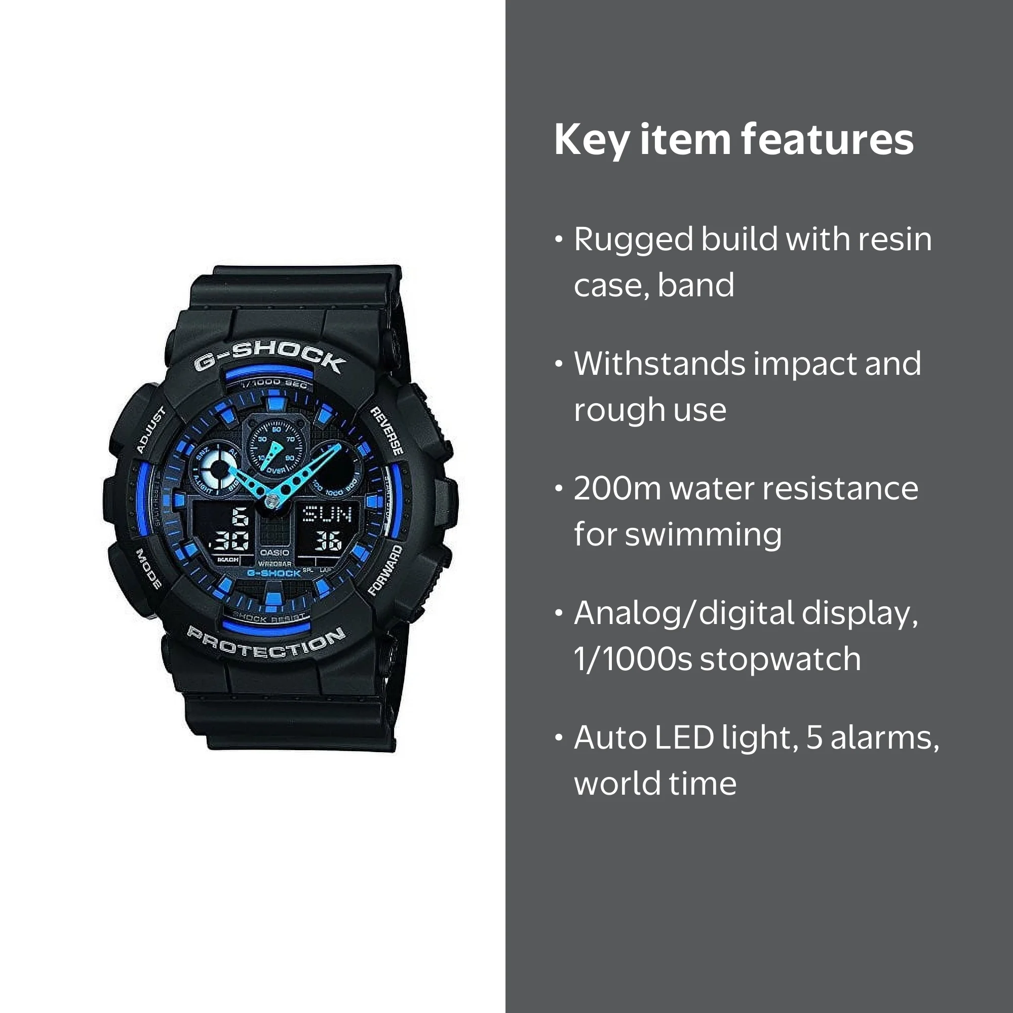 Casio Men's G-Shock GA100-1A2 Water Resistant Black Resin Quartz