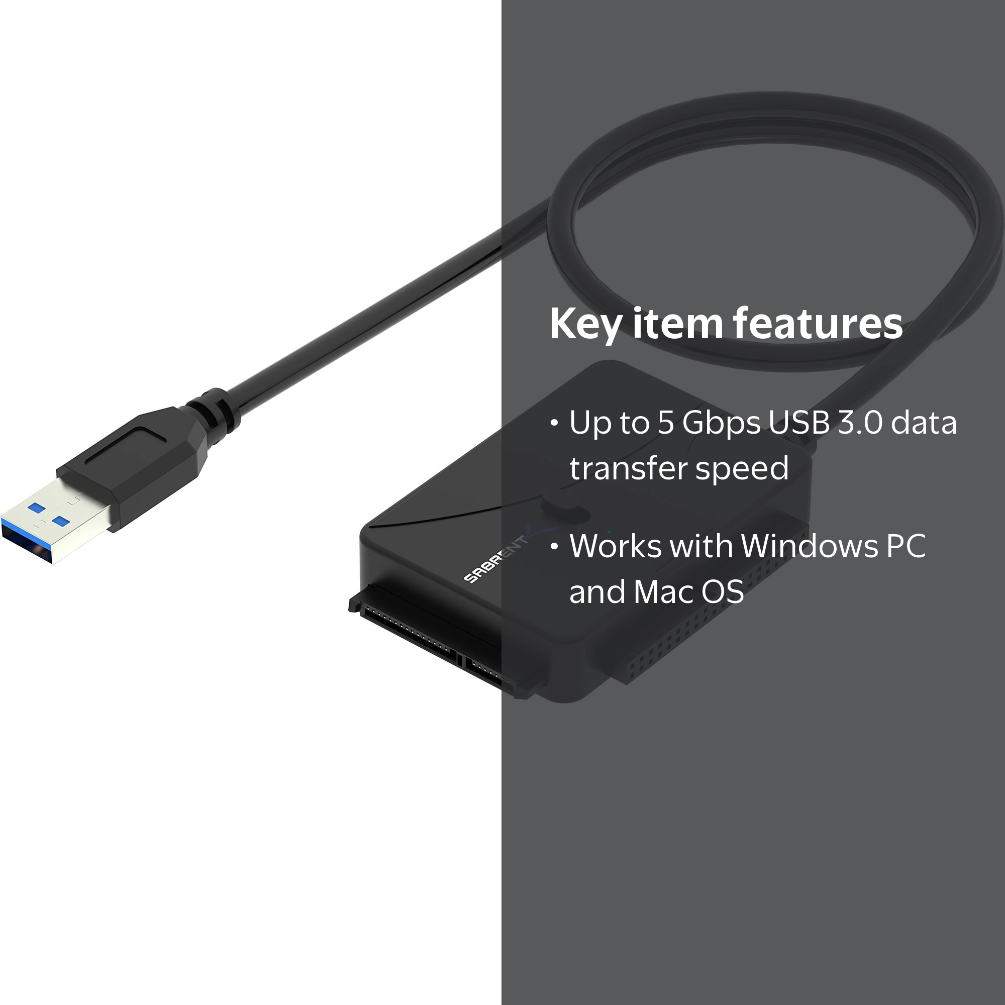 SABRENT SSD/SATA/IDE HD Adapter with UL Power Supply & LED Lights