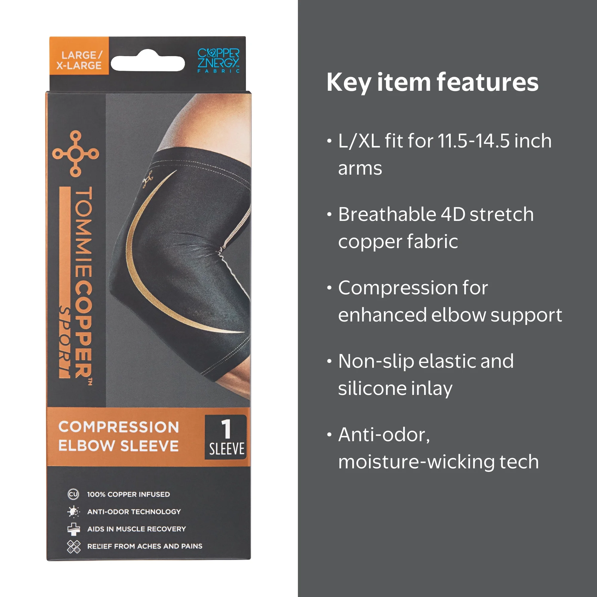 Tommie Copper Sport Spandex Compression Elbow Sleeve, Black, Adult