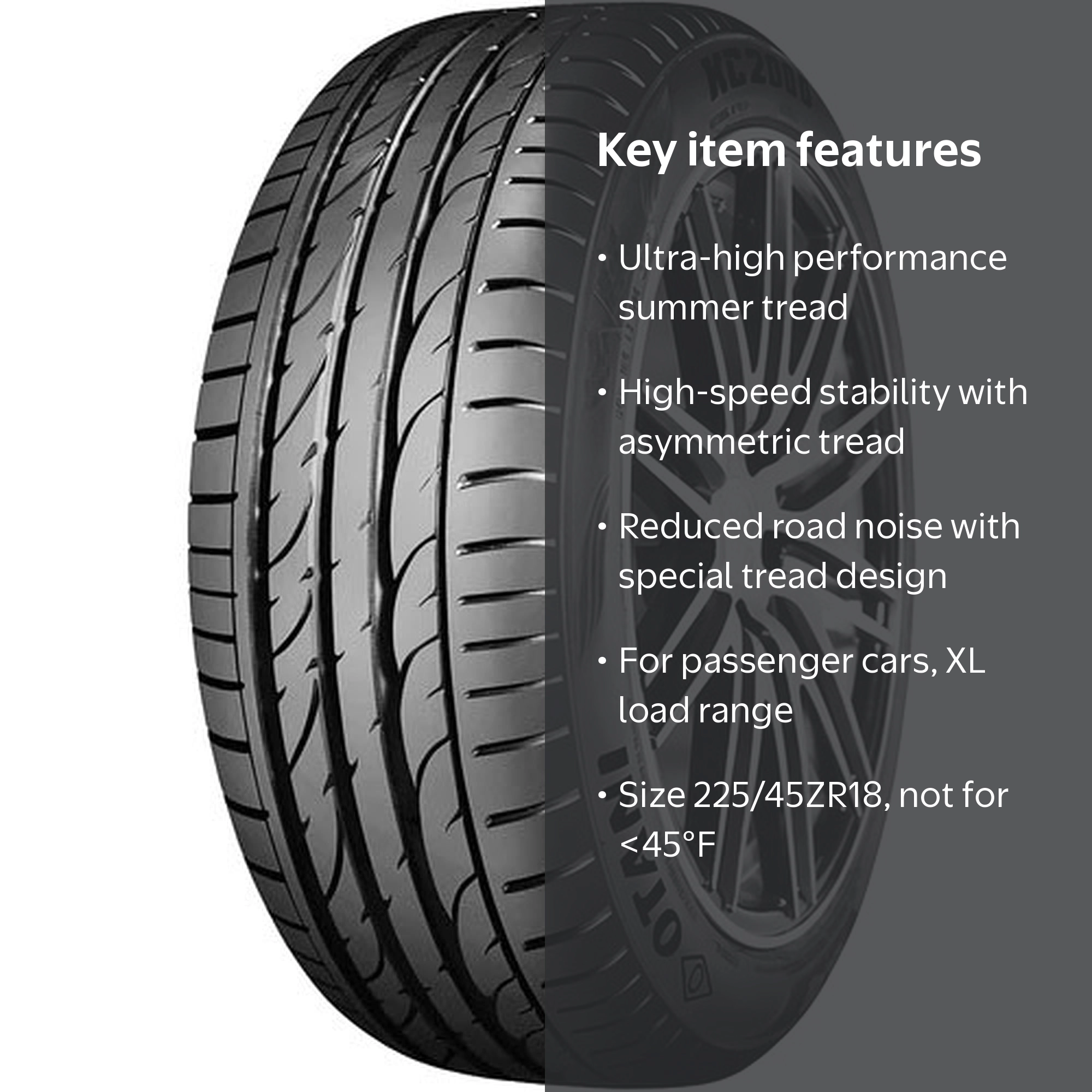 Otani KC2000 225/45ZR18 95Y XL High-Performance Passenger Tire for