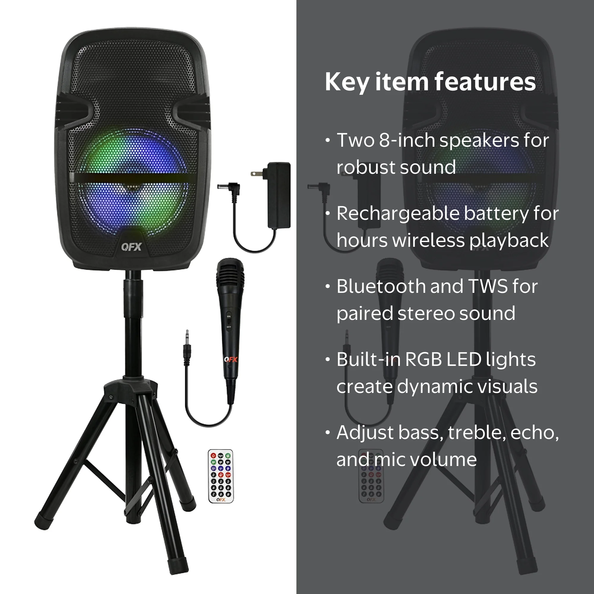 QFX PBX-808TWS 8 Inch Bluetooth Portable Party PA Speaker System