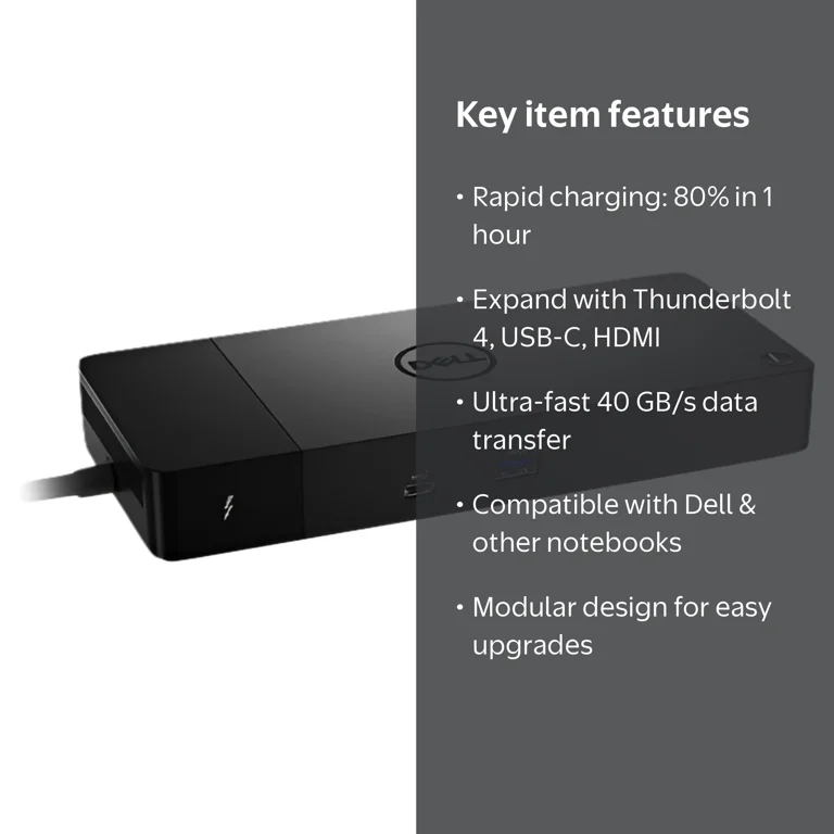 Dell WD22TB4 Thunderbolt 4 Dock, Black, Modular Design, 130W