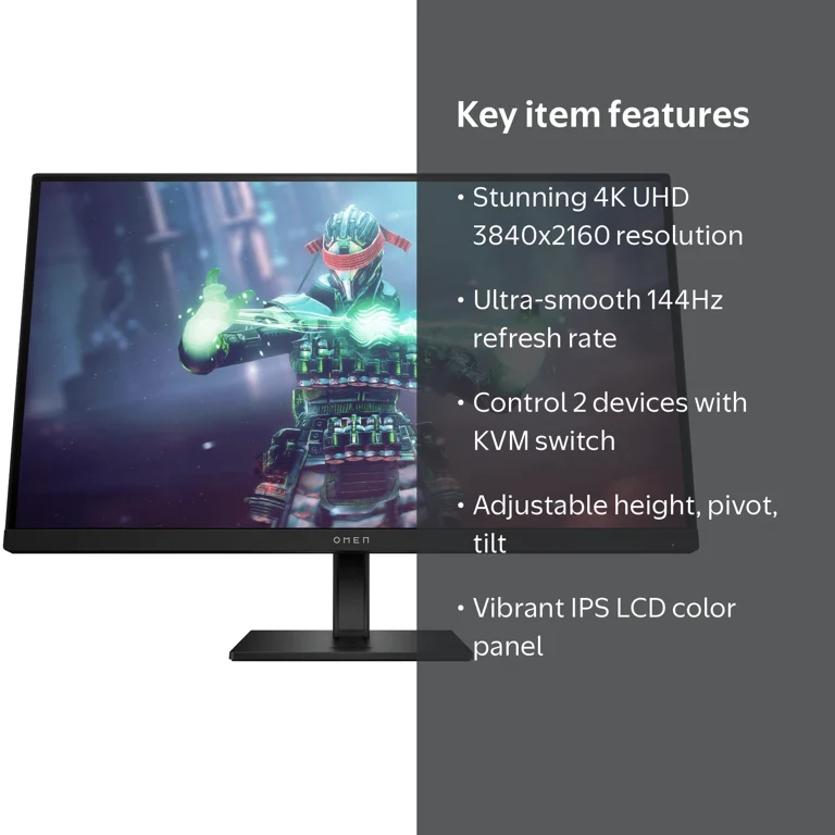 HP, 27 inch UHD Gaming Monitor, OMEN 27k 4K UHD, 144Hz IPS Display