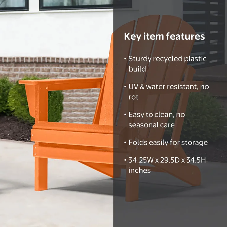 Braxton Folding Plastic Adirondack Chair, Orange - Walmart.com