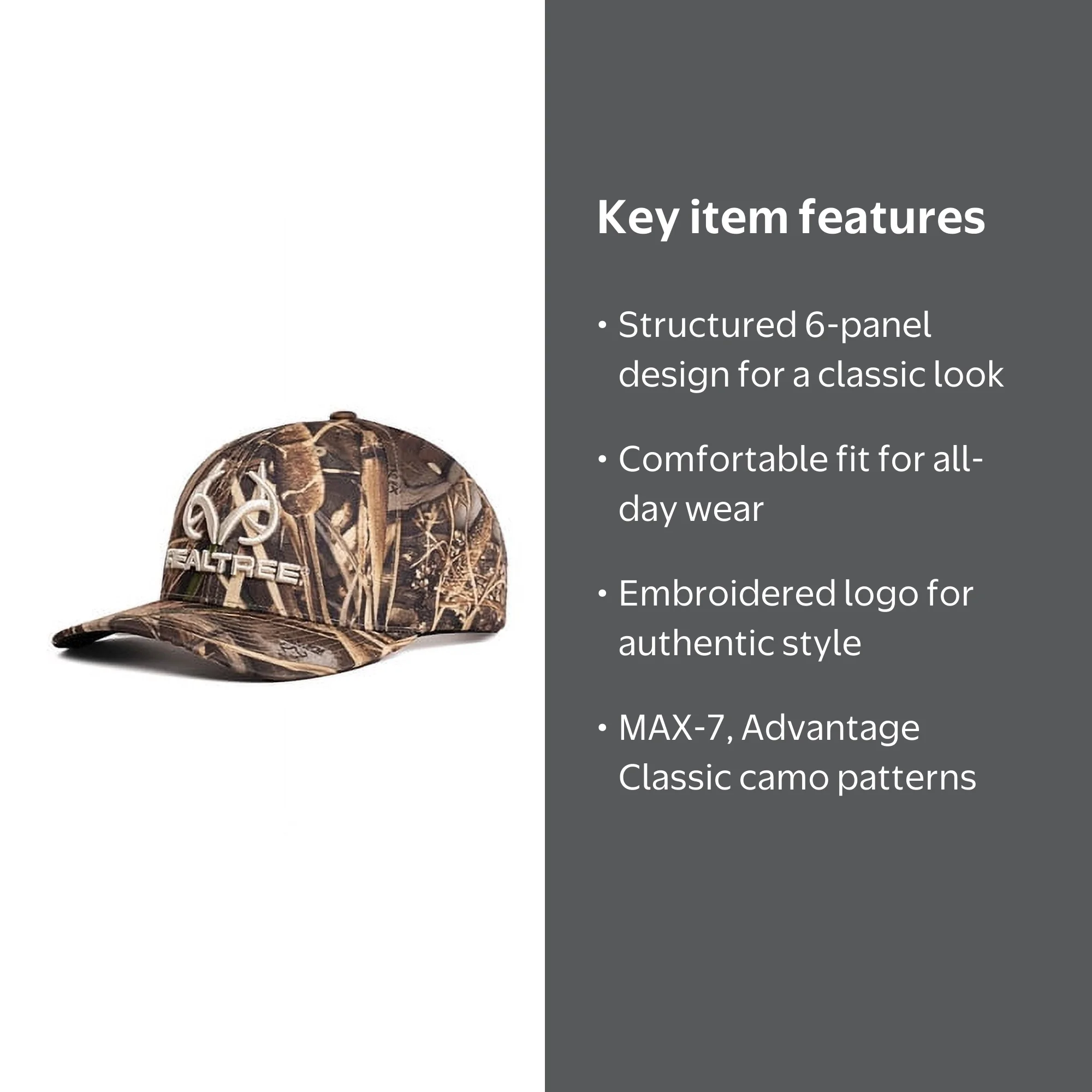 Realtree Embroidered Logo 6 Panel Hat | MAX-7 Camo for hunting