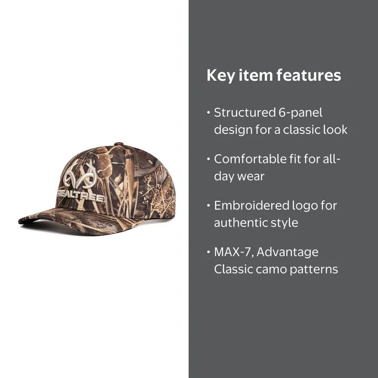Realtree Embroidered Logo 6 Panel Hat | MAX-7 Camo for hunting