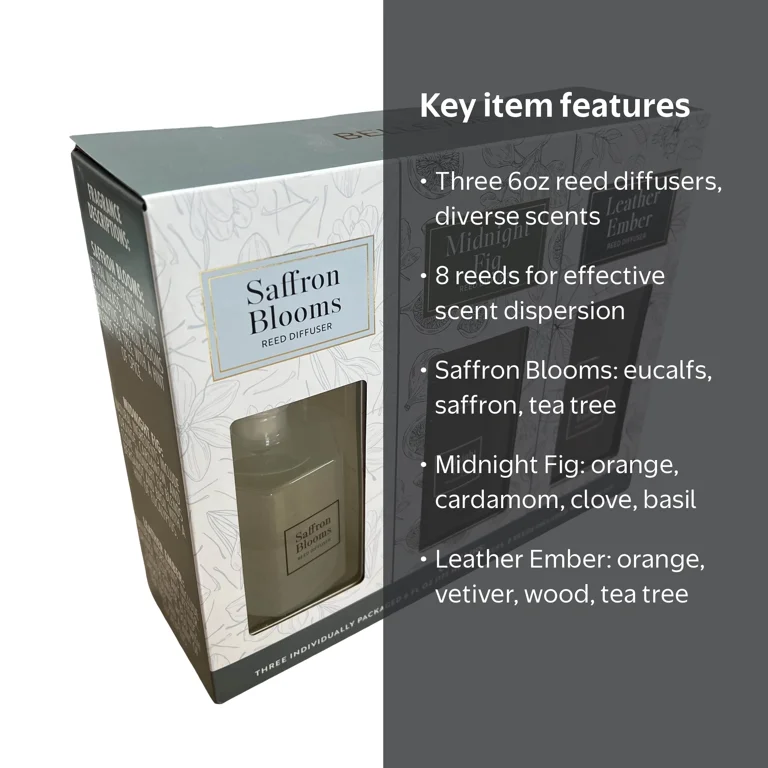 Bellevue Reed Diffuser Set Variety, 6 Fluid Ounce (8 Reeds