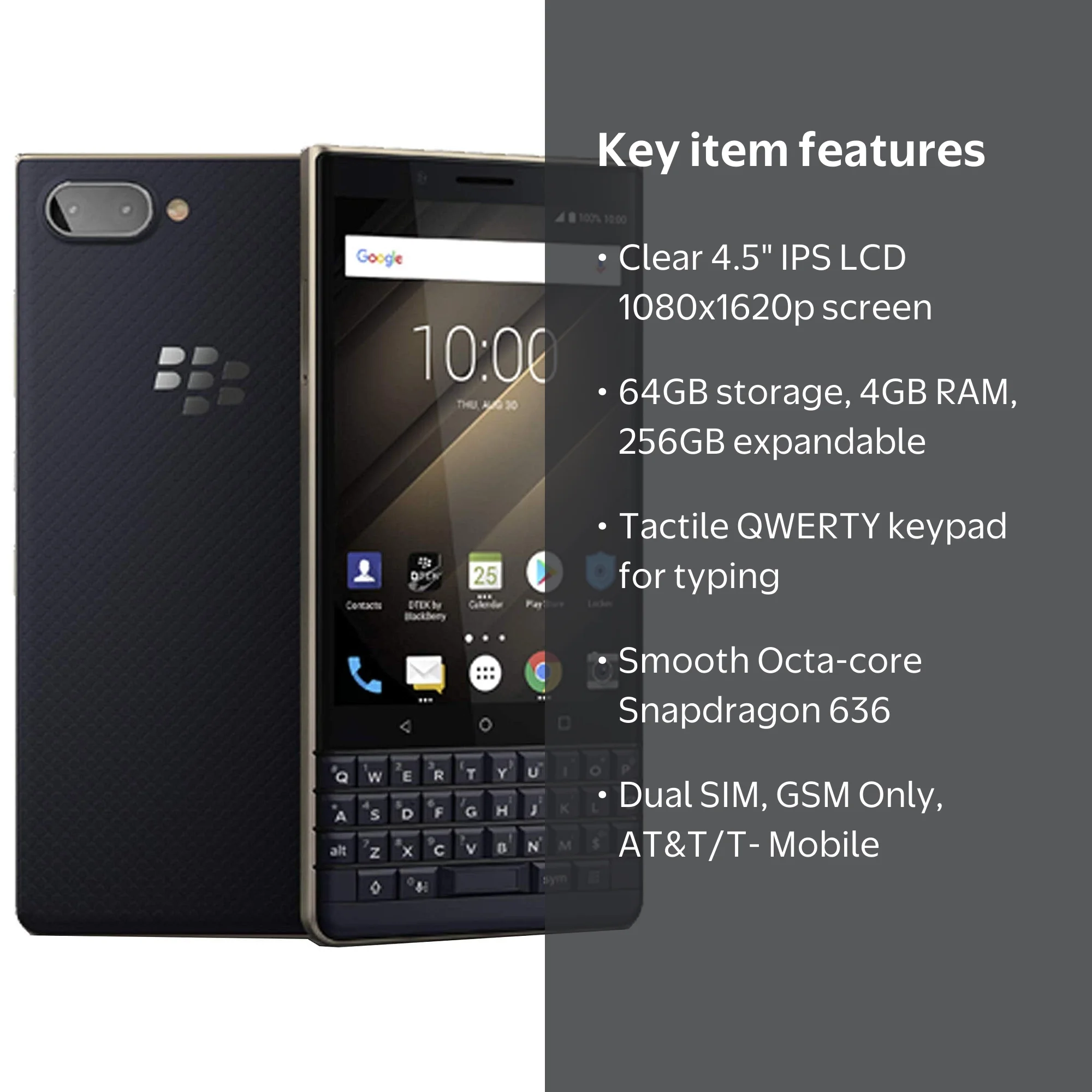 BlackBerry KEY2 LE Lite Dual-SIM 64GB, QWERTY Keypad, Unlocked 4G