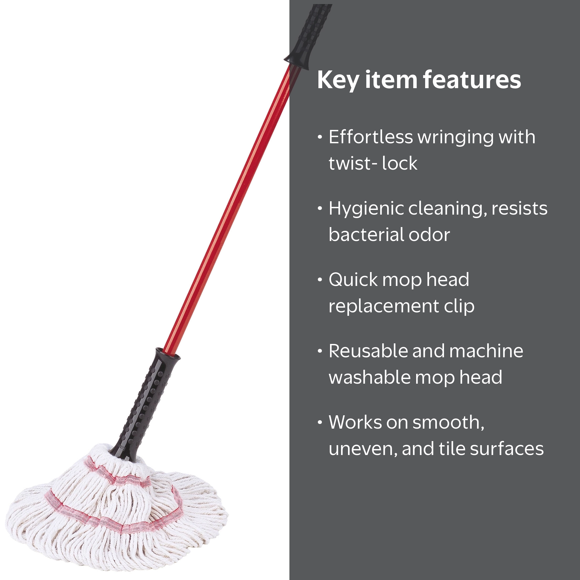 Libman, Big Tornado Mop, Cotton Blended Head, Red Steel Handle