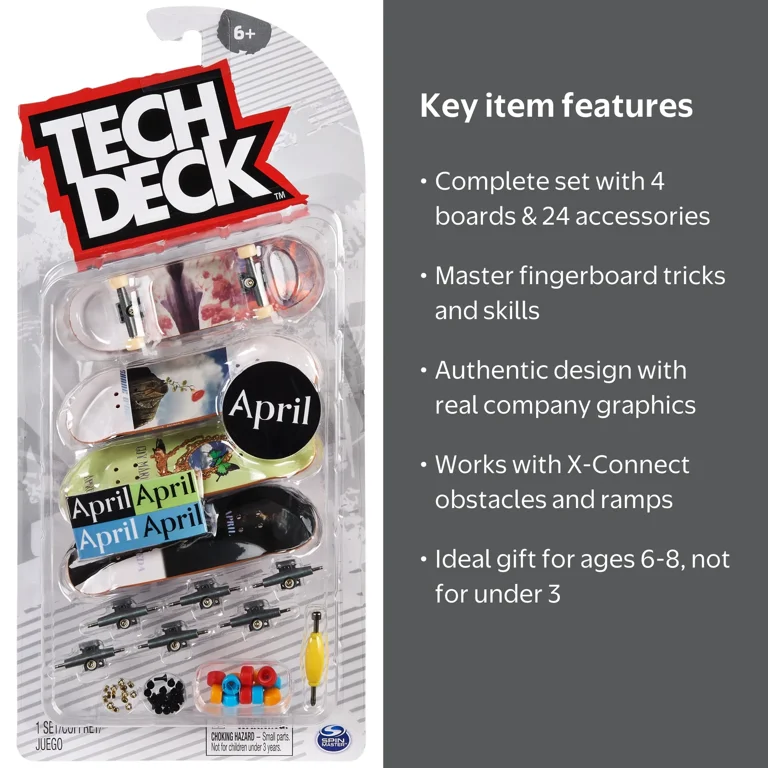 TECH DECK, Ultra DLX Fingerboard 4-Pack, April Skateboards, Mini
