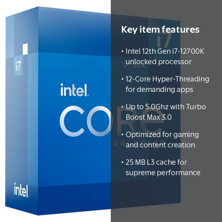 Intel, Core i7-12700K Processor, 12-Core, 5.0Ghz, Unlocked