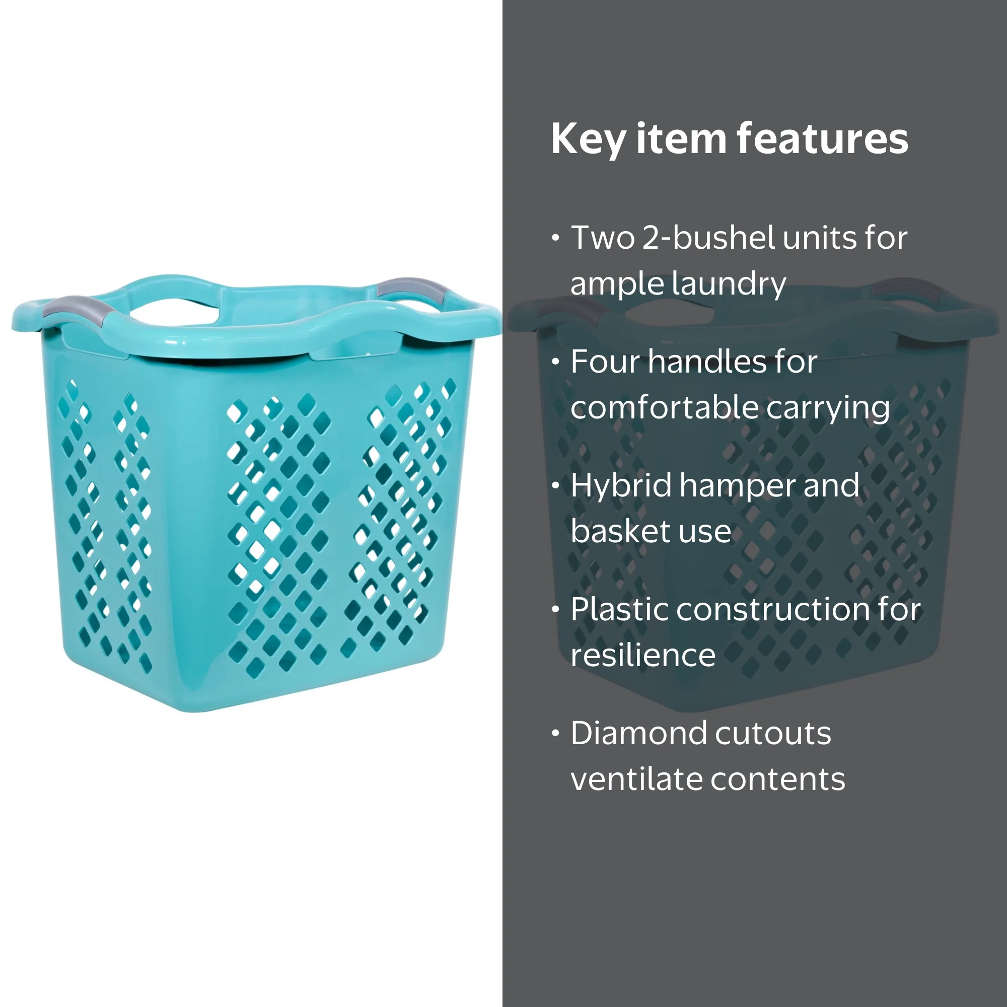 Home Logic 2 Bushel Lamper Plastic Laundry Basket with Silver