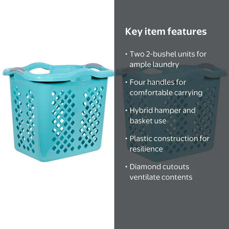 Home Logic 2 Bushel Lamper Plastic Laundry Basket with Silver