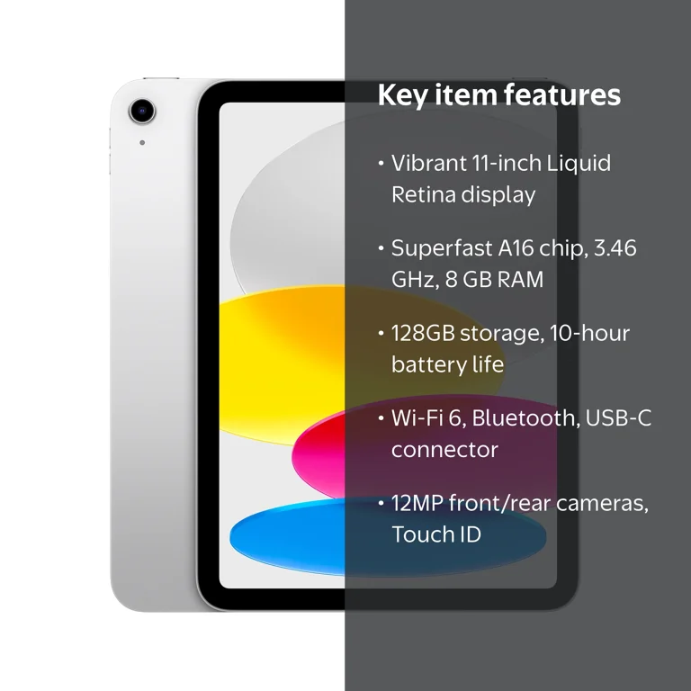 Apple, 11-inch iPad A16 Wi-Fi 128GB, Silver with Liquid Retina