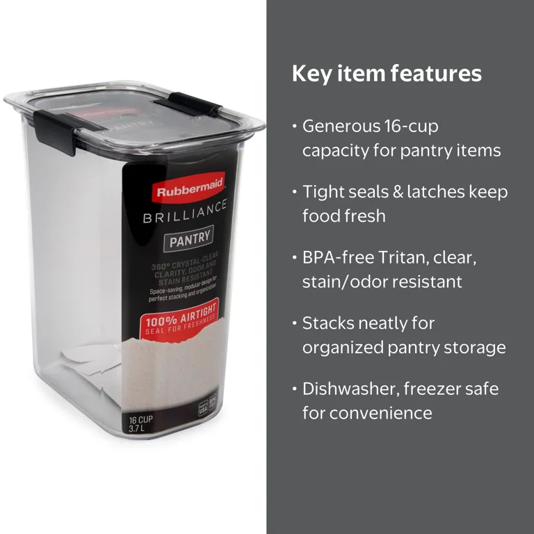 Rubbermaid Brilliance 16 Cup Storage Container, Airtight, Modular