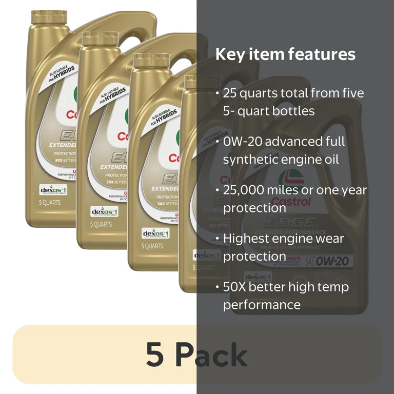 5 pack) Castrol EDGE Extended Performance 0W-20 Advanced Full