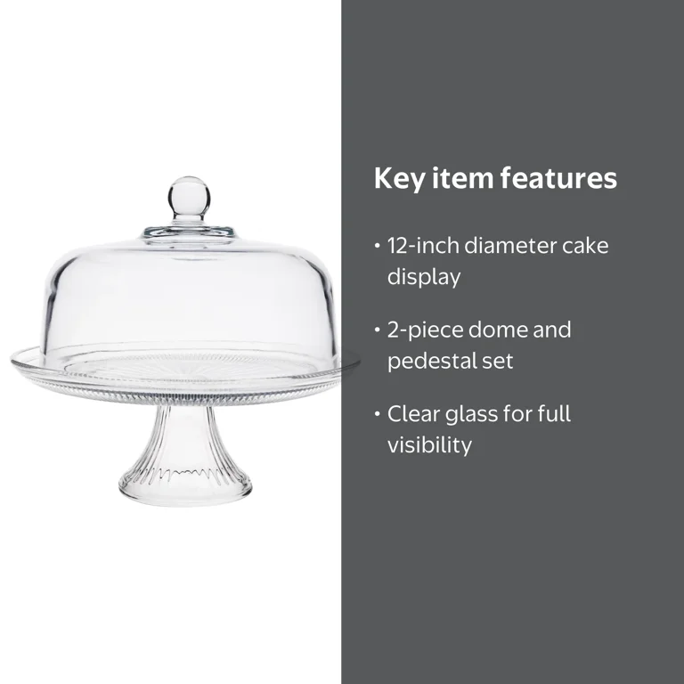 Anchor Hocking Canton Glass Cake Stand Set with Pedestal & Clear