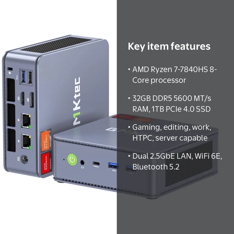 GMKtec Gaming Mini PC, 32GB RAM 1TB SSD, AMD Ryzen 7-7840HS(MAX5