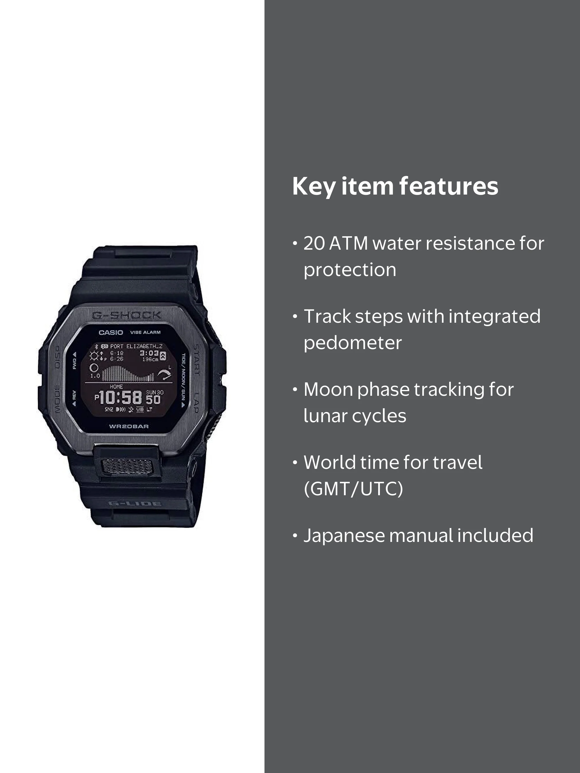 Casio G-Shock G-LIDE GBX-100NS-1JF Men's Watch, Waterproof, Black
