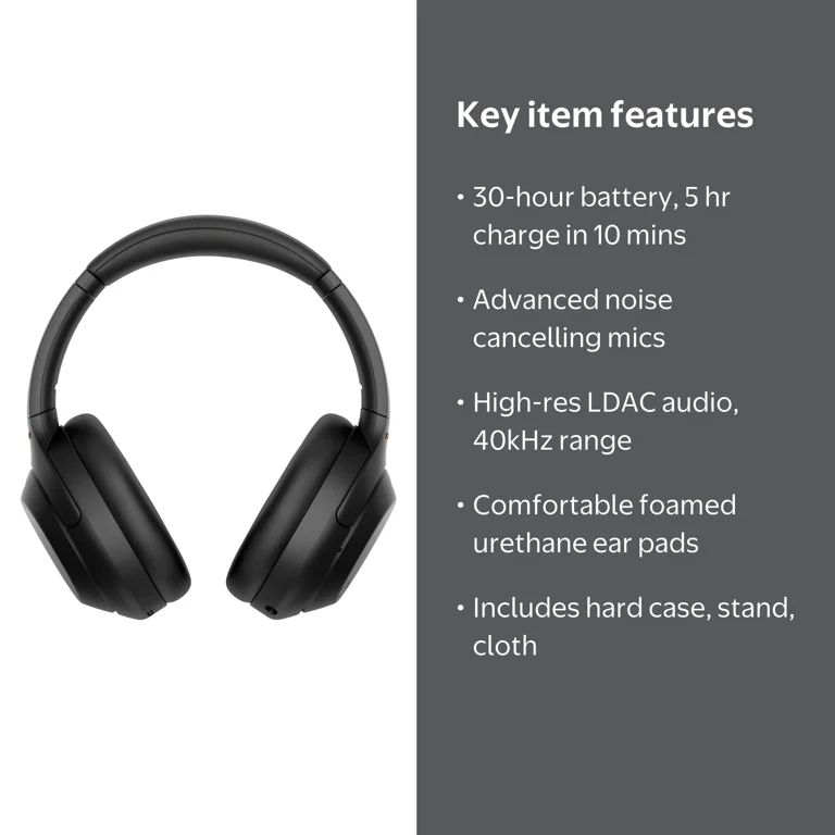 Sony WH1000XM4/B Noise Cancelling Wireless Headphones with Mic