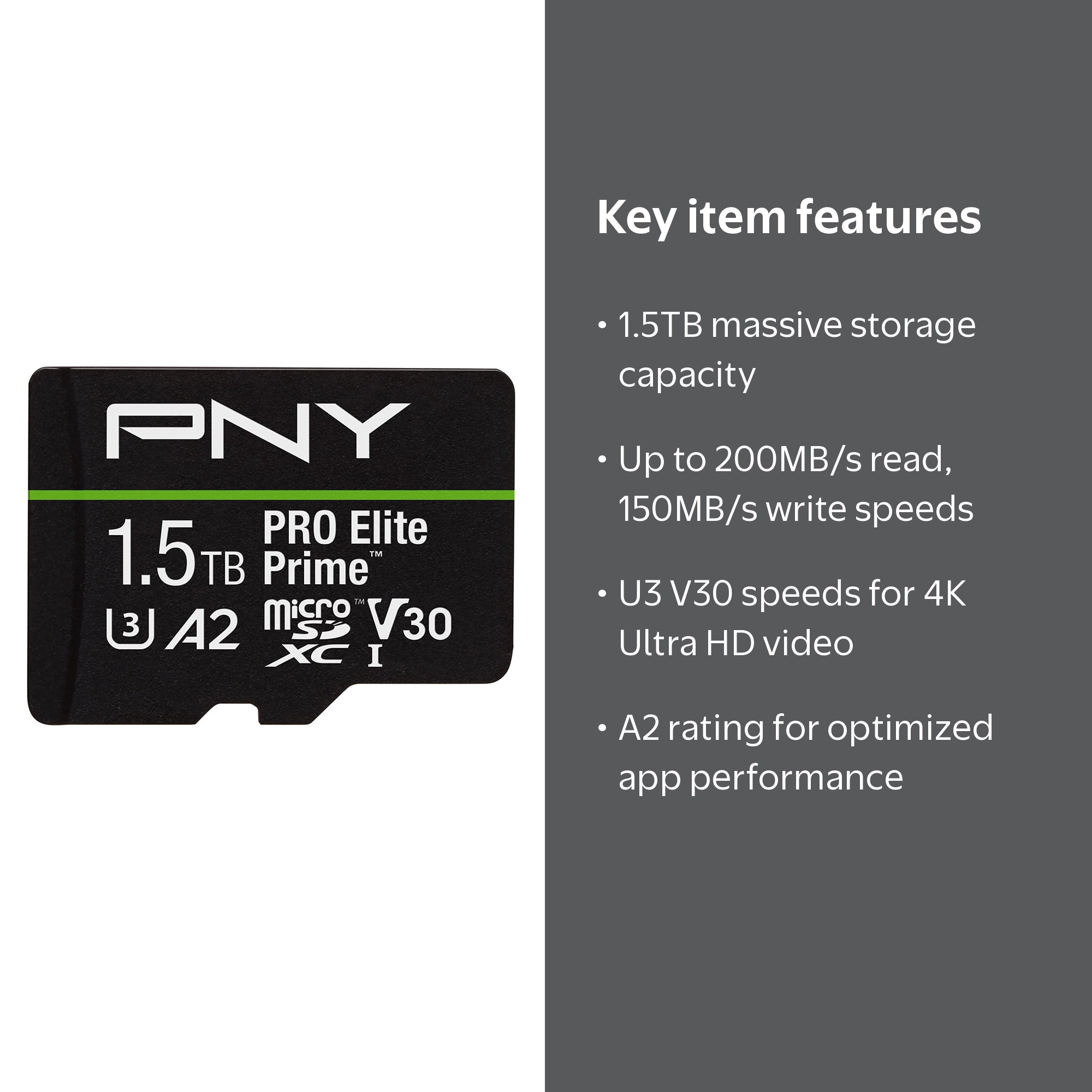 PNY 1.5TB PRO Elite Prime‚Ñ¢ C10 U3 V30 A2 microSDXC Flash Memory