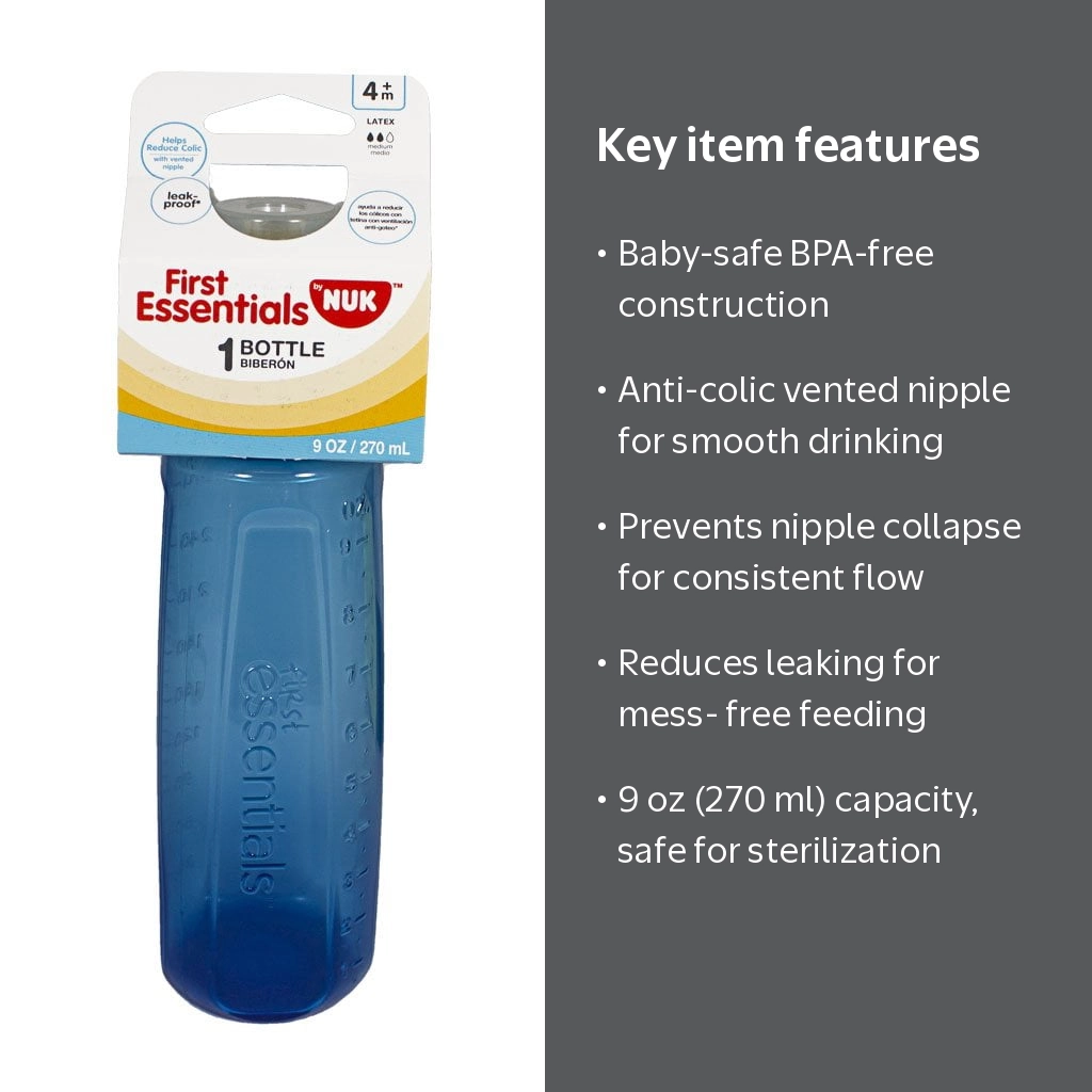 Gerber, Baby Feeding Bottle, 9 Oz, Latex Nipple, Assorted Colors