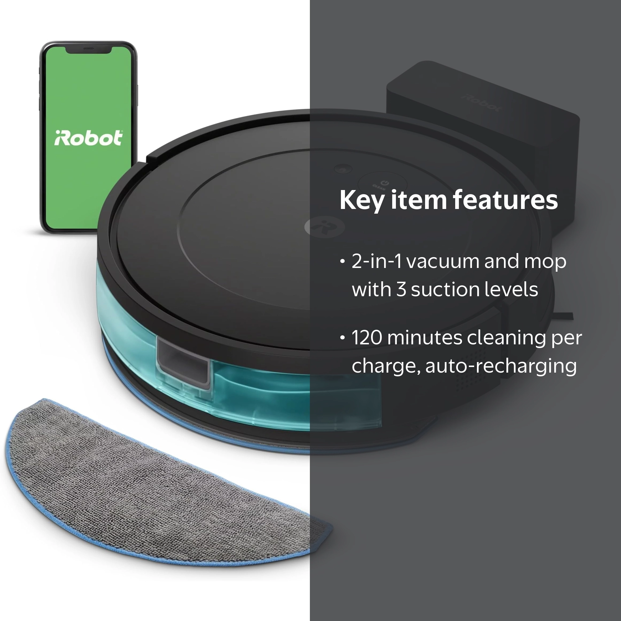 iRobot, Roomba Combo Robot Vacuum and Mop, Black, 2-in-1 Cleaning