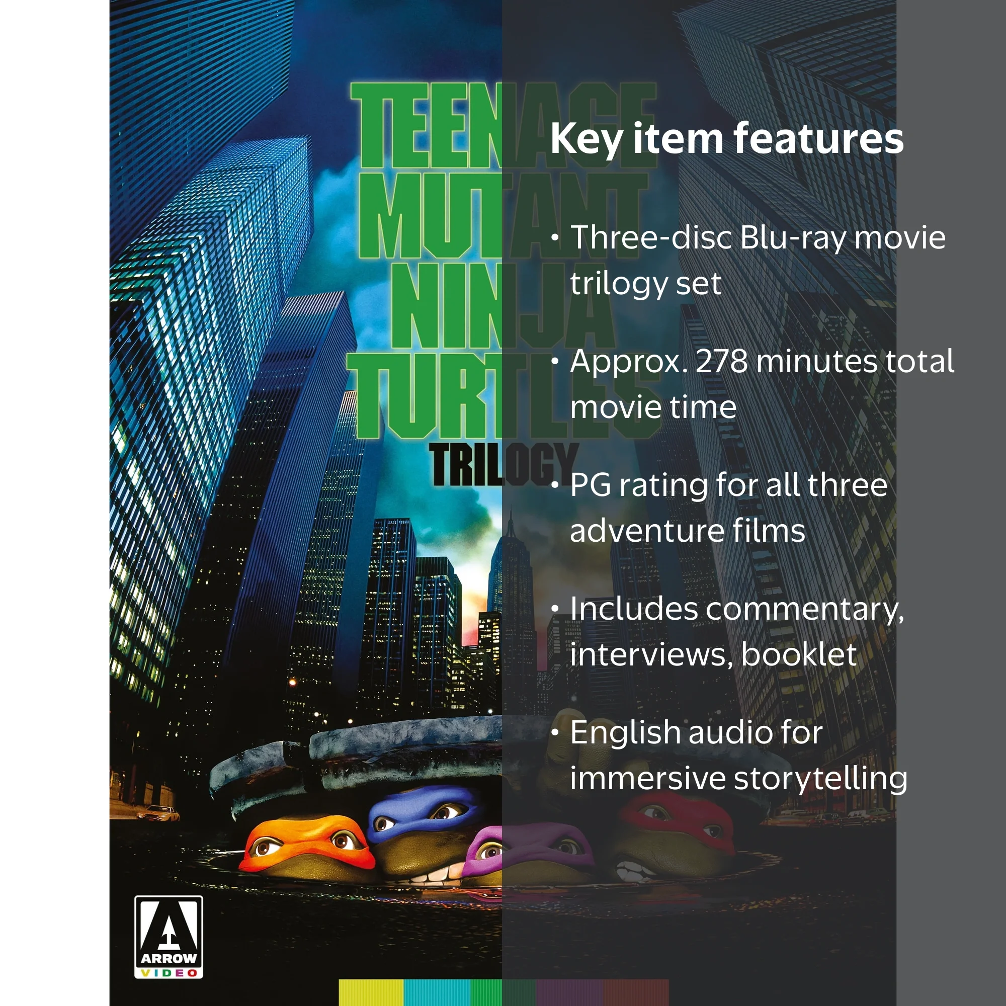 Arrow Video, Teenage Mutant Ninja Turtles Trilogy Blu-ray, 3-disc