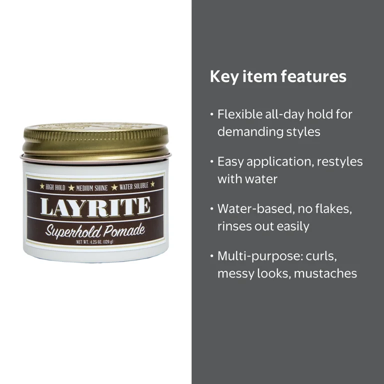 Layrite, Deluxe Superhold Pomade, Water-based, 4.25 oz, Orange