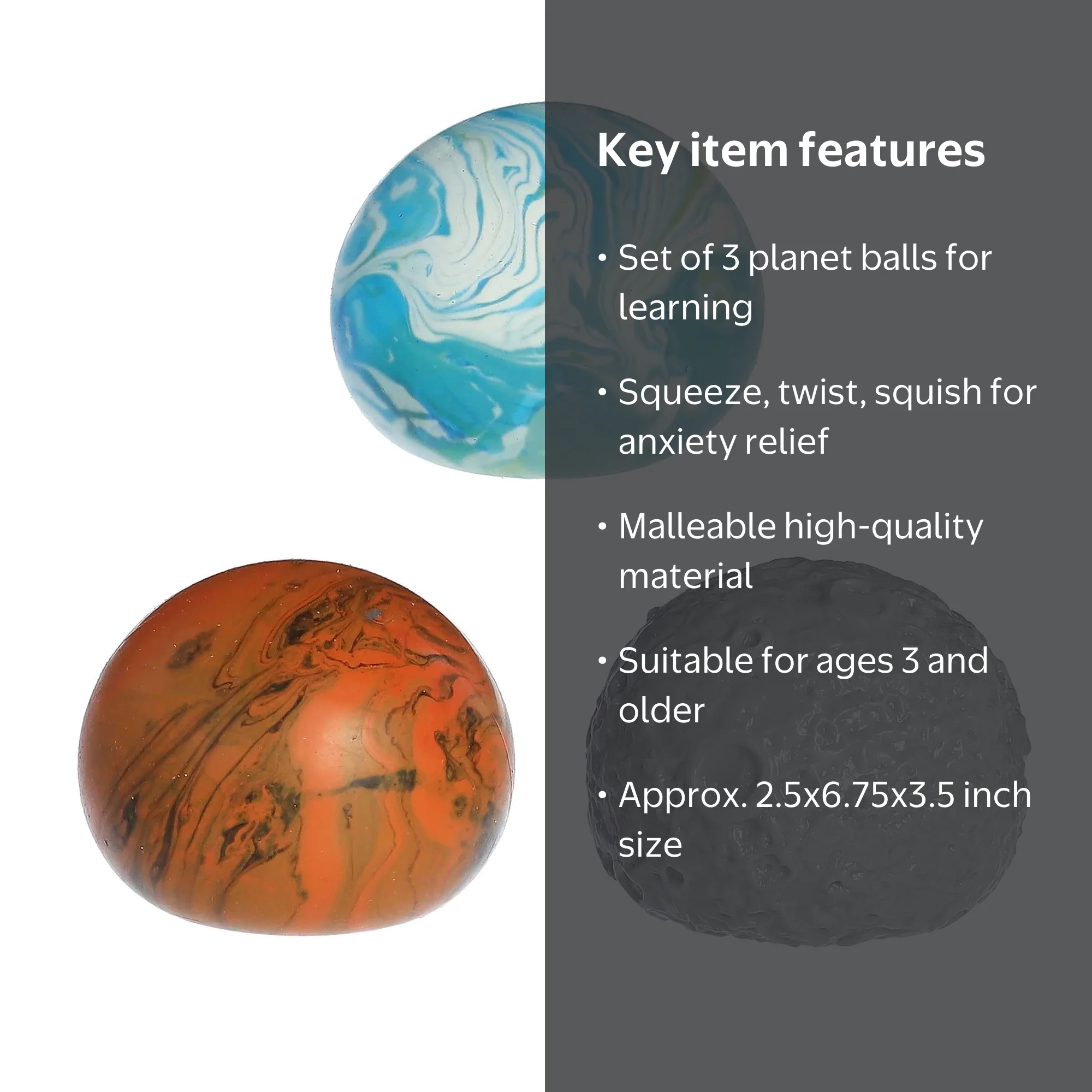 Set of 3) Earth, Moon, and Mars Squishy Relief Balls - Walmart.com