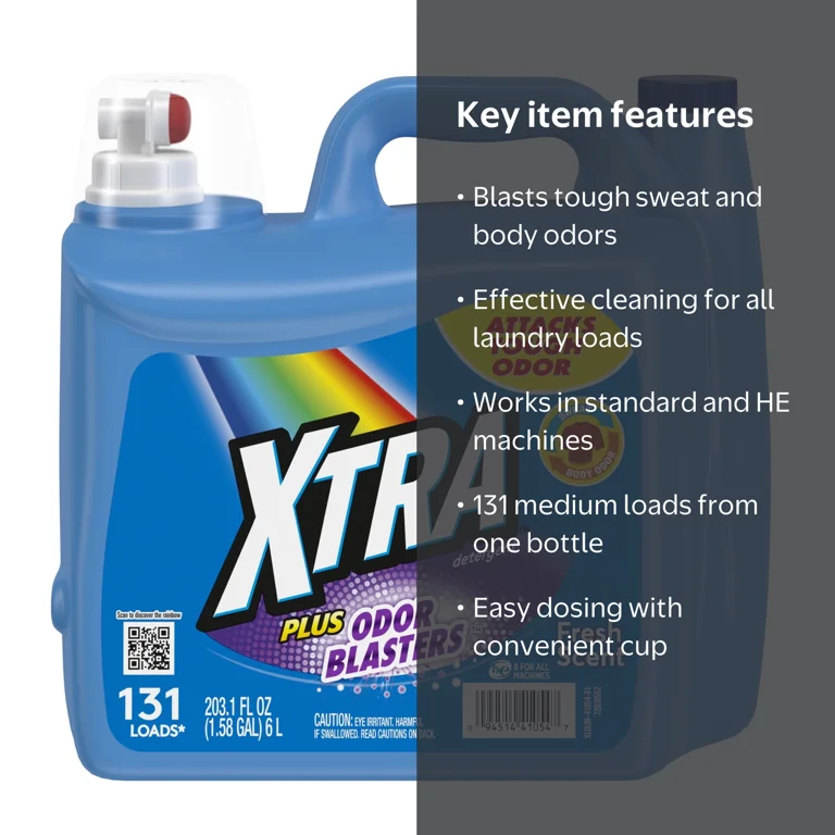 XTRA Laundry Detergent Liquid Plus Odor Blasters, 131 Loads, 203.1