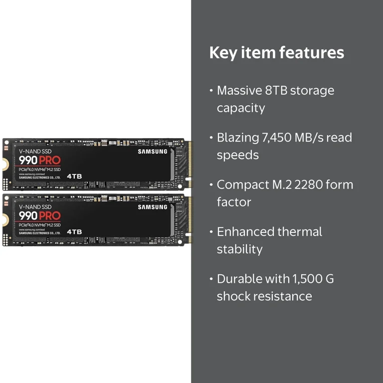 Samsung 990 PRO 4TB PCIe 4.0 NVMe M.2 SSD 2 Pack - Internal Solid