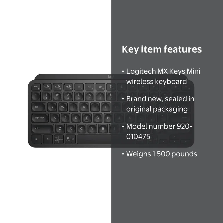 Logitech MX Keys Mini Wireless Illuminated Keyboard, Compact