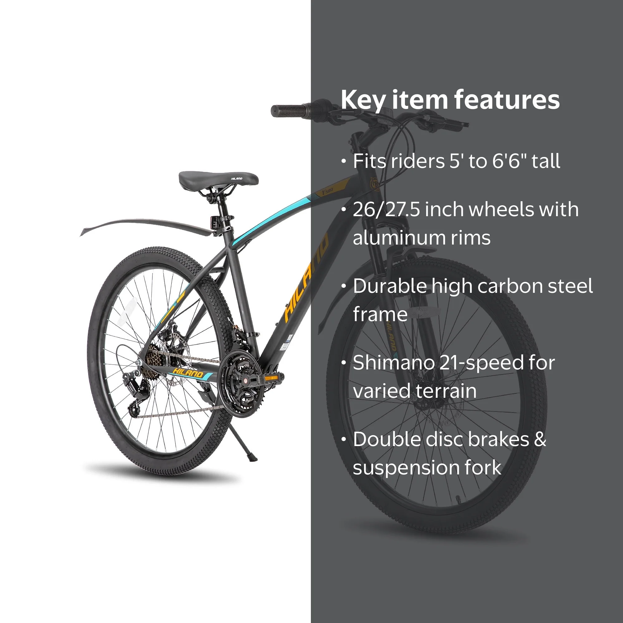 Hiland 26/27.5 In. MTB w/ FULL ADULT GEARS, 21 Speed Shimano, Dual
