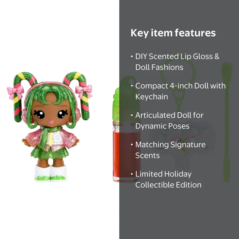 Yummiland Holiday Lip Gloss Doll - Halle Candy Cane Includes DIY