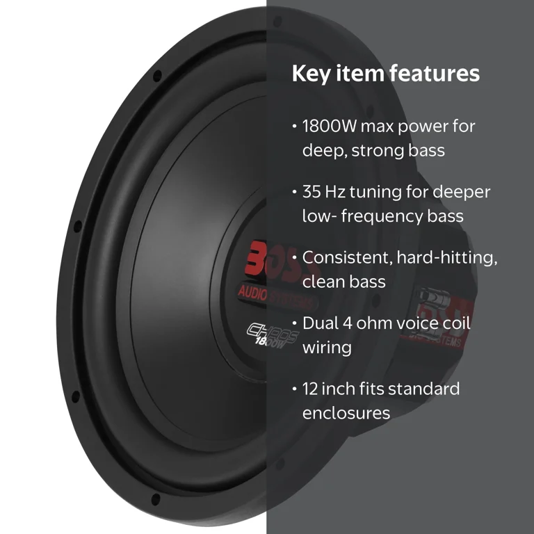 BOSS Audio Systems, Car Subwoofer, 12 Inch, 1800W, Dual 4 Ohm