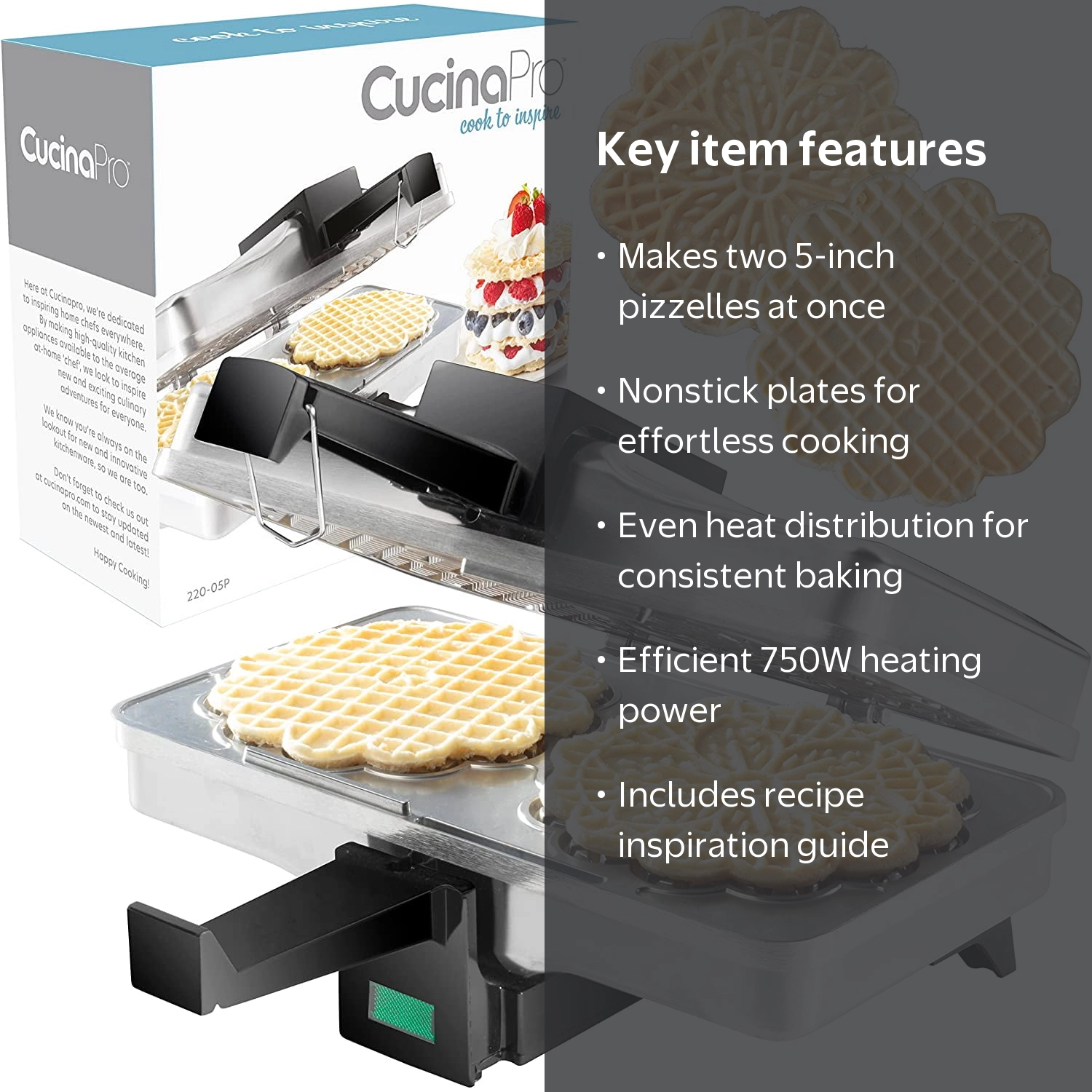 CucinaPro Pizzelle Maker, 5-Inch Electric Baker with Recipe Guide