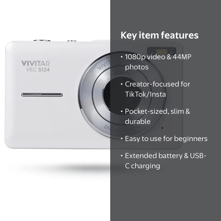 Vivitar Popsnap Compact Digital Camera, White, 16X Zoom, 1080p