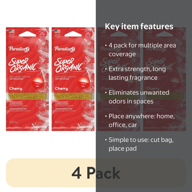4 pack) Paradise Air Super Organic Extra Strength Air Freshener