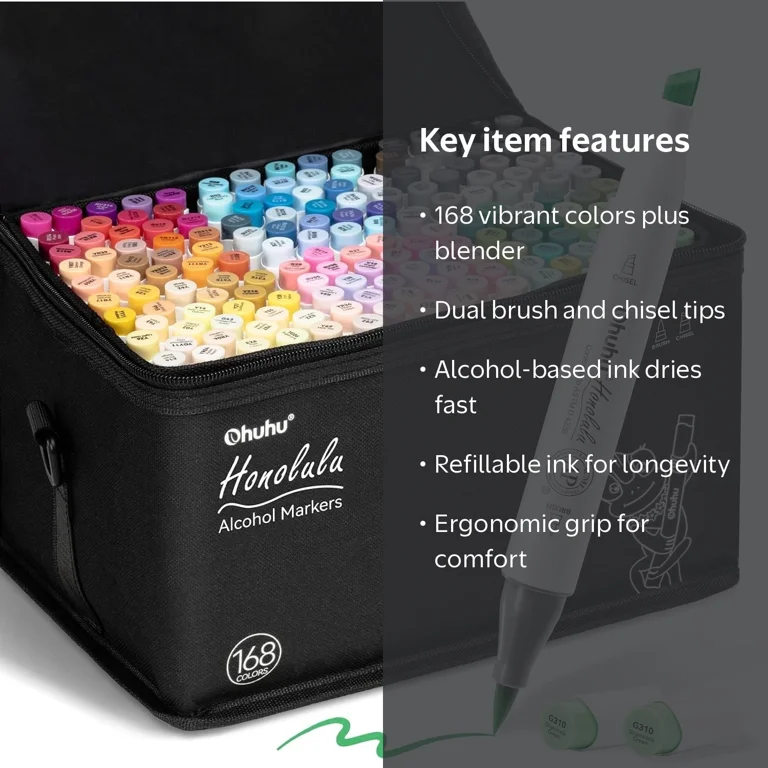 Ohuhu Markers Brush Tip 168-color Brush and Chisel Set Honolulu