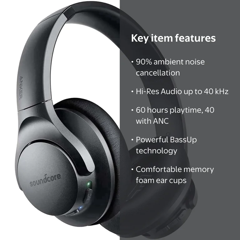 Soundcore, Headphones, Wireless Over Ear Bluetooth, 60H Playtime