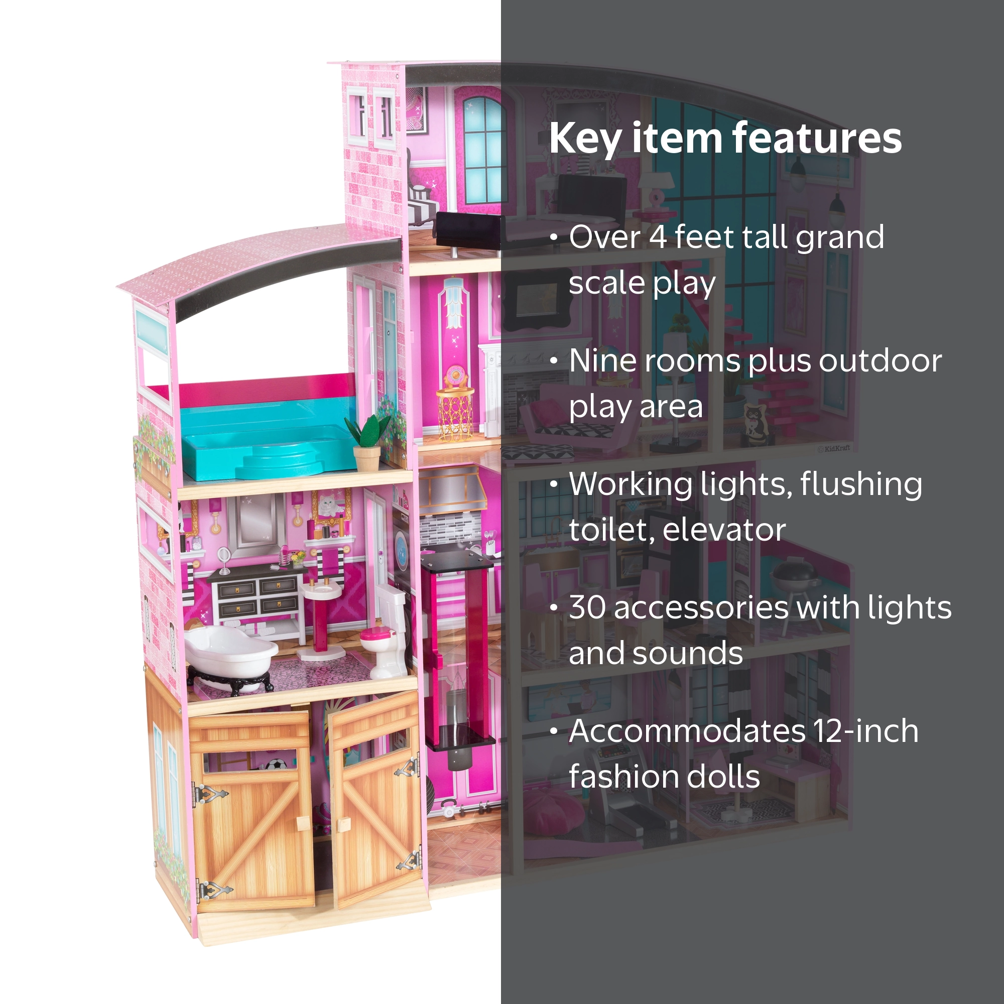KidKraft Shimmer Mansion Dollhouse with 30 Accessories for Dolls
